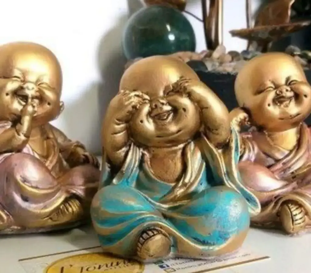 Trío de Budas Bebé "Sabiduría Alegre" (Ciego, Sordo, Mudo)